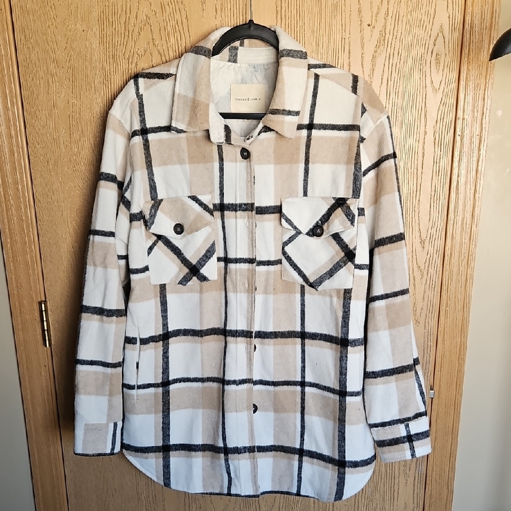 NWT Thread & Supply Neutral Plaid Shirt/jacket